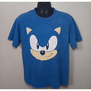 Vintage Y2K Sonic The Hedgehog Mens Large T-shirt Big Face Gamer Sega DISTRESSED